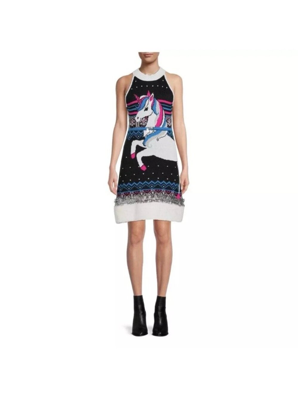 No Boundaries Junior XXXL (21) Unicorn Holiday Sweater Dress Tinsel Christmas